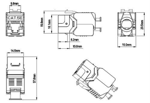 Вставки Hyperline Keystone Jack J45(8P8C), категория 5e, тип 180°