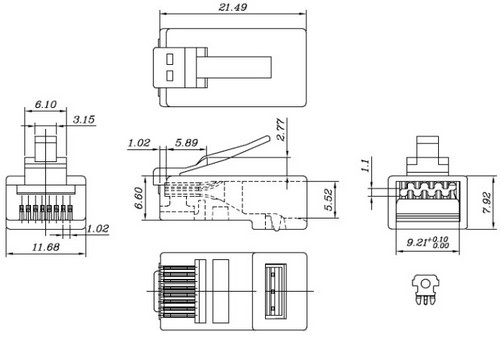 Разъем Hyperline PLUG-8P8C-U-C6-100 RJ45(8P8C) неэкранированный, под витую пару, категория 6 (50 µ″/ 50 микродюймов), без вставки, упаковка - 100шт