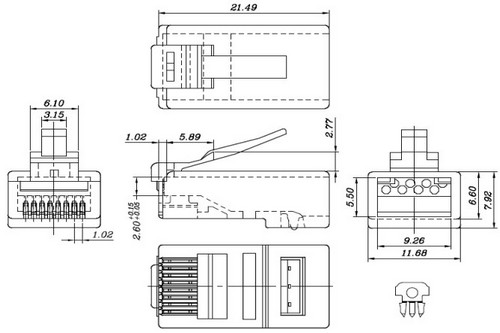 Разъем Hyperline PLUG-8P8C-UV-C6-100 RJ45(8P8C) неэкранированный, под витую пару, категория 6 (50 µ″/ 50 микродюймов), со вставкой, упаковка - 100шт