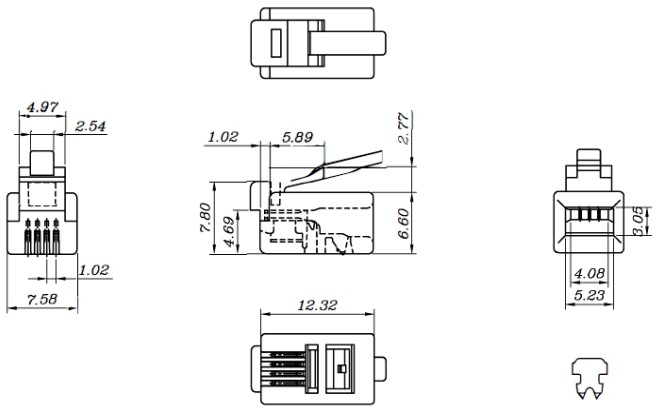 Разъем Hyperline PLUG-4P4C-P-C2-100 RJ-11(4P4C) телефонный, неэкранированный, 3 µ″/ 3 микродюйма, для телефонной трубки, без вставки, упаковка - 100шт