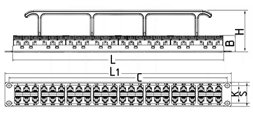 Патч-панели Hyperline Dual IDC 1U высокой плотности 19″, 48 портов RJ-45, категория 5E, корпус - сталь, цвет - черный