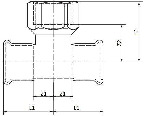 Тройник IBP B-Press Inox Дн28х1/2″х28 Ру16 90°нержавеющая сталь AISI 316L, присоединение - пресс/внутренняя резьба, переходной