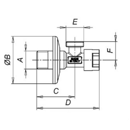 Кран шаровой угловой бытовой ICMA 519 1/2″x3/4″ Ду20 стандартнопроходной, латунный, резьбовой, кран-букса, с отражателем