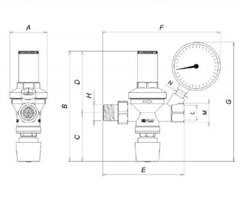Эскиз Клапан подпиточный Icma 249 1/2″ Ду15 Ру10 внутренняя резьба/американка, латунный, Рн = 1 - 6 бар (91249AD05)