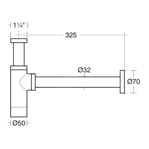 Сифон для умывальника Ideal Standard E0079AA 1 1/4″x32 бутылочный, без выпуска, с прямой трубой диаметром 32 мм, цвет - хром