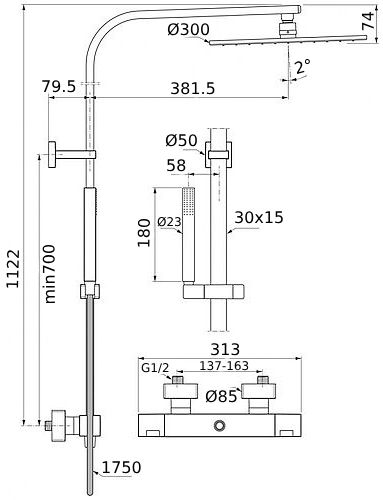 Система душевая Ideal Standard CERATHERM C100 A7542AA с термостатическим смесителем