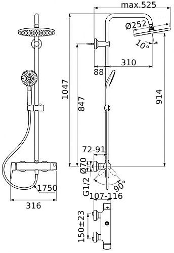 Система душевая Ideal Standard IDEALRAIN ECO EVO SL B2266AA с одноручным смесителем