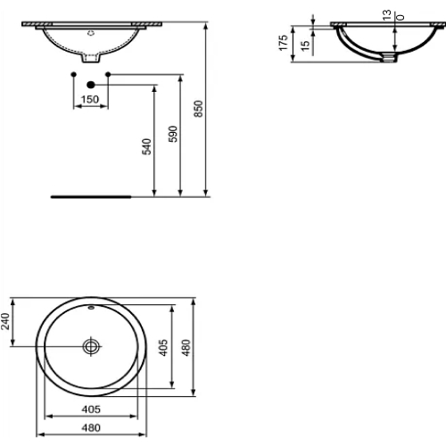 Умывальник Ideal Standard CONNECT 48 с 1 отверстием для сместителя, круглый, белый