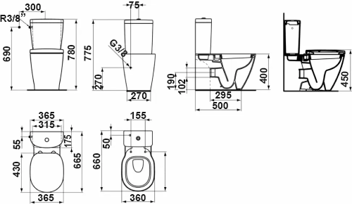 Унитазы-компакт Ideal Standard Connect (арматура, сиденье дюропласт микролифт, горизонтальный выпуск)