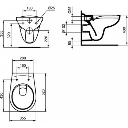 Унитаз подвесной Ideal Standard Eurovit с технологией Rimless, белый (арматура, дюропластовое сиденье с функцией мягкого закрывания, горизонтальный выпуск)