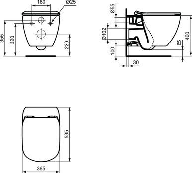 Унитаз подвесной Ideal Standard Tesi с технологией AquaBlade, белый (дюропластовое сиденье сиденье с микролифтом, горизонтальный выпуск)