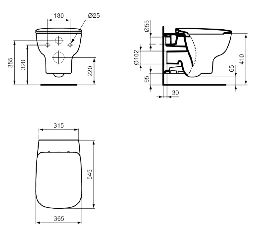 Унитаз подвесной Ideal Standard Esedra с технологией AquaBlade белый (горизонтальный выпуск, без сиденья)
