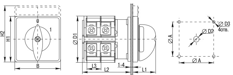 Переключатель кулачковый IEK ПКП10-33/О 3-позиционный ″1-0-2″, 3 полюса, 10А, 400В, IP20, открытое исполнение, цвет – черный