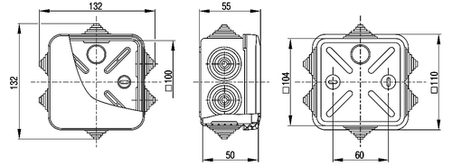 Коробка распределительная IEK КМ41255 100х100х50мм, для открытого монтажа, УХЛ2, IP44, корпус – полипропилен, цвет – серый
