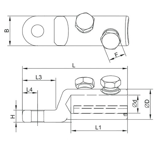 Наконечник алюминиевый механический IEK АМН 70-240 до 35кВ со срывными болтами, сечение - 70-240мм2, напряжение - 35кВ UZA-28-S70-S240-135