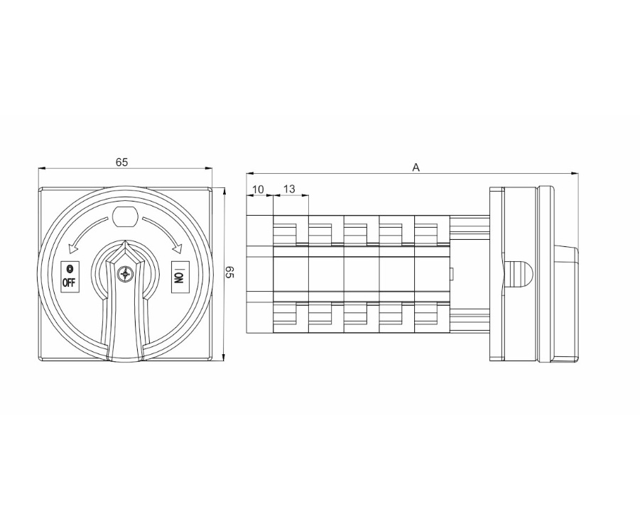 Переключатель кулачковый IEK MASTER MI-CS11-010-010 10А (ВКЛ-ВЫКЛ), 2-позиционный, 3 полюса, закрытая рукоятка, напряжение питания 230/400/690B, степень защиты IP20