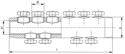 Соединитель болтовой IEK ГС-500 сечение - 500мм2, 35кВ, длина 180мм, материал - дюралюминиевый сплав UGS-500-35KV-S