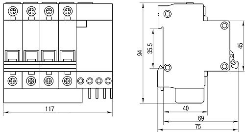 Автоматический выключатель дифференциального тока четырехполюсный IEK АД 14 С 4.5кА 4P 40А, ток утечки 30 мА переменный, сила тока 40 А