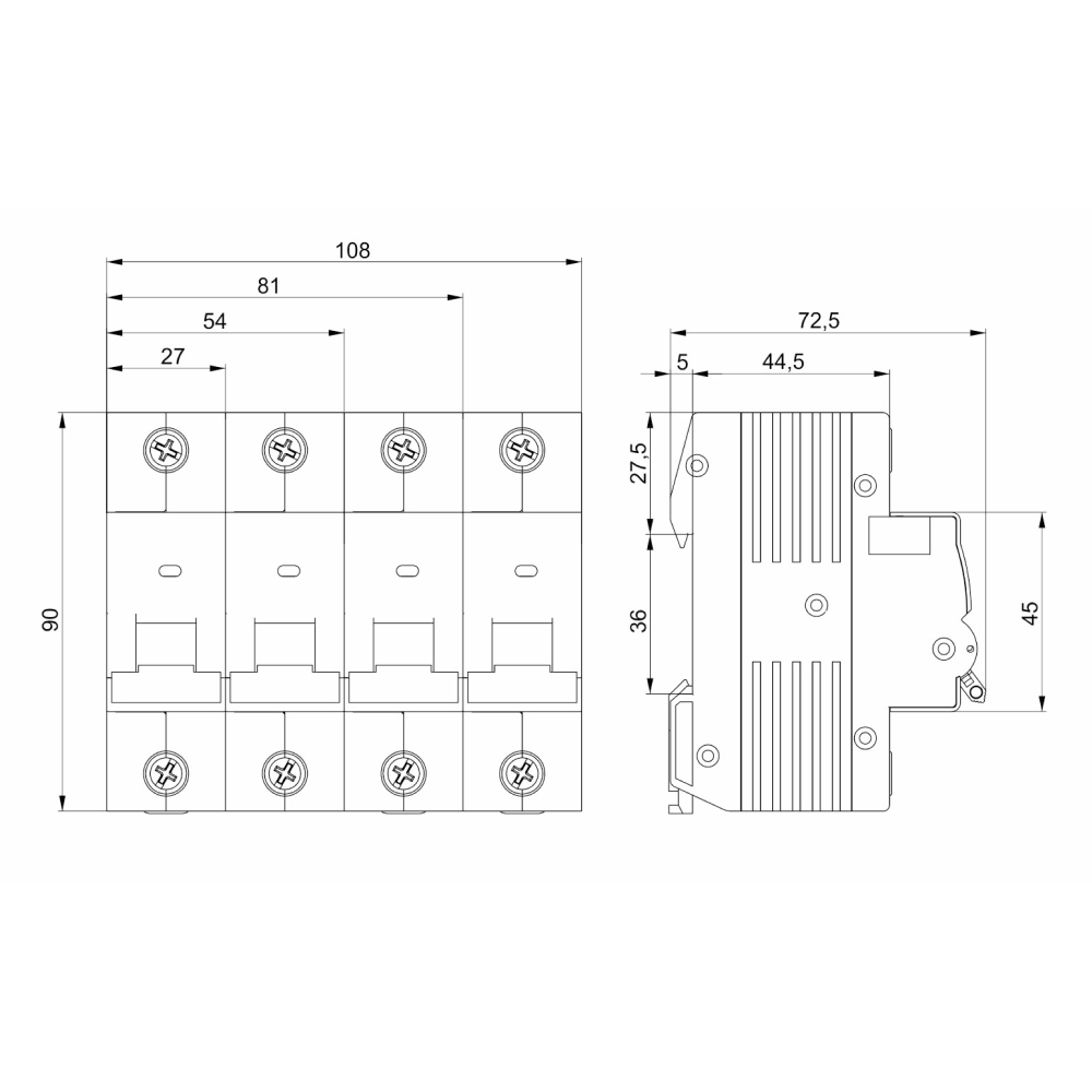 Автоматический выключатель модульный трехполюсный IEK KARAT ВА47-150 3Р (C) 63А 15кА, сила тока 63А, тип расцепителя C, отключающая способность 15кА MVA50-3-063-C