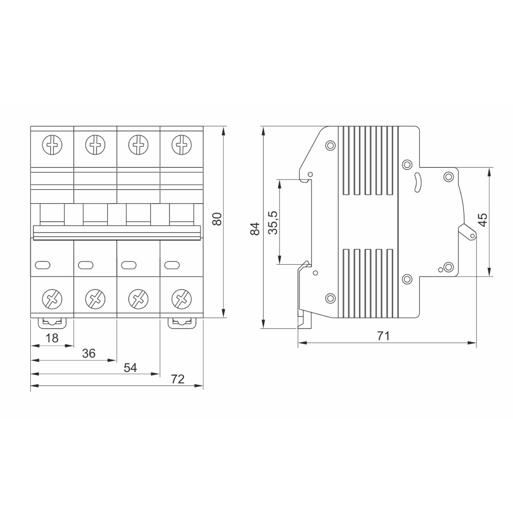 Автоматический выключатель модульный четырехполюсный IEK KARAT ВА47-60M 4P (C) 10А 6кА, сила тока 10А, тип расцепителя C, отключающая способность 6кА MVA31-4-010-C