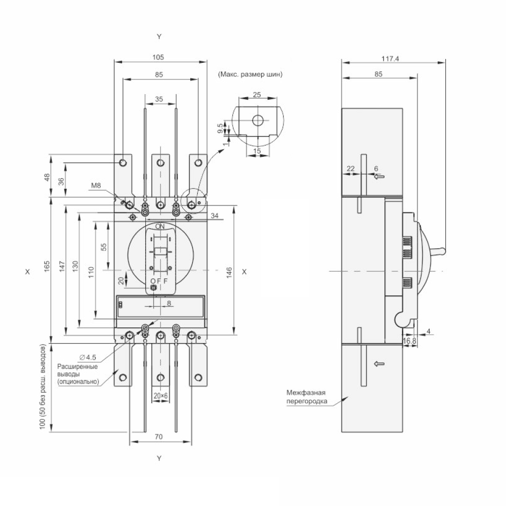 Автоматический выключатель в литом корпусе трехполюсный IEK ARMAT MCCB 3P (G) 200А 50кА, сила тока 200А, типоразмер G, отключающая способность 50кА, с термомагнитным регулируемым расцепителем AR-MCCB-3G-050-0200A-ATUC