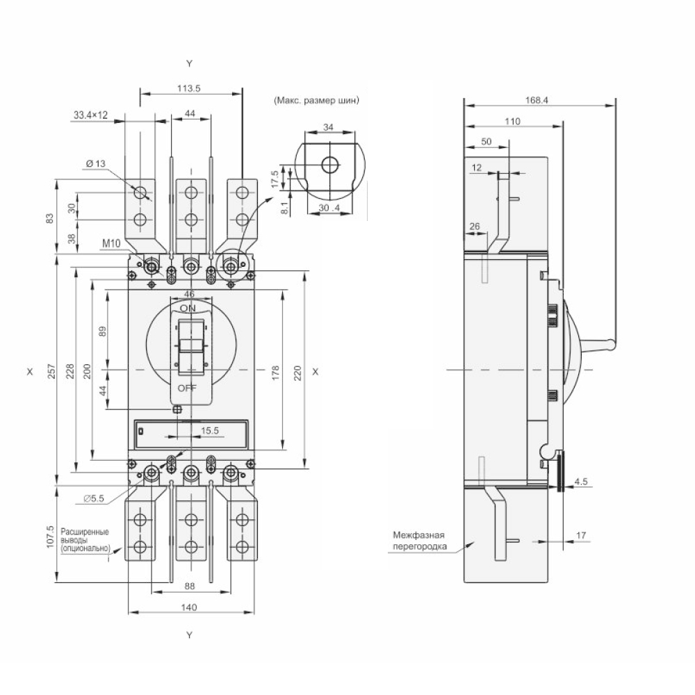 Автоматический выключатель в литом корпусе трехполюсный IEK ARMAT MCCB 3P (I) 630А 85кА, сила тока 630А, типоразмер I, отключающая способность 85кА, с электронным продвинутым расцепителем AR-MCCB-3I-085-0630A-ELPC