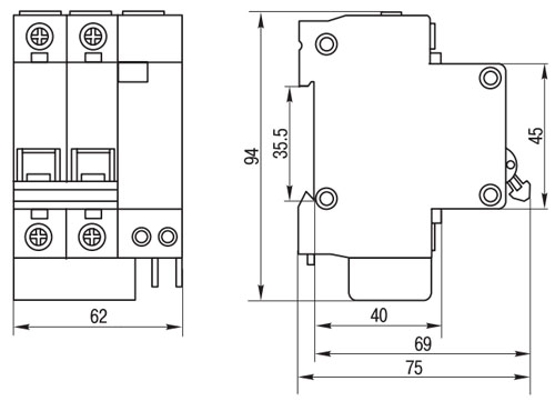 Автоматические выключатели дифференциального тока двухполюсные IEK KARAT АД12 ток утечки 300мА, переменный, сила тока 50А, отключающая способность 4.5кА