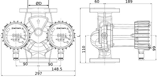 Насосы циркуляционные IMP PUMPS NMTD SMART F Ду40 Ру10 сдвоенные, центробежные, поверхностные, производительность - 8.6-12.3 м3/ч, напор - 4.2-12.07 м, мощность - 0.07-0.18 кВт, 230 В, присоединение - фланцевое, материал корпуса - чугун