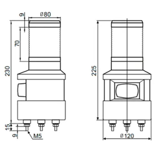 Маячок светосигнальный INNOCONT SFL100B-220-R с усиленным звуком, диаметр основания - 120мм, постоянное/мигающее свечение, с зуммером, цвет - красный, 220В, IP54