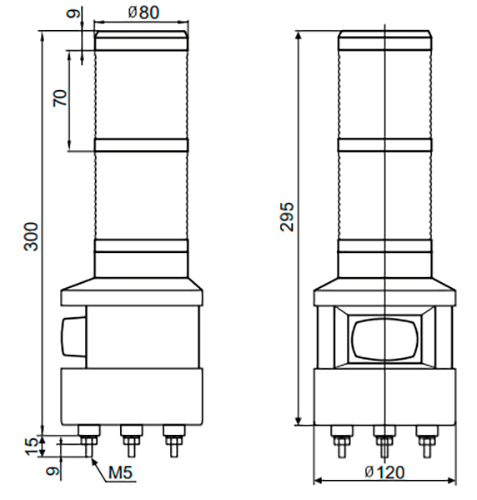 Маячок светосигнальный INNOCONT SFL100B-220-RG с усиленным звуком, диаметр основания - 120мм, постоянное/мигающее свечение, с зуммером, цвет - красный/зеленый, 220В, IP54