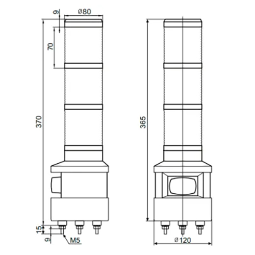 Маячок светосигнальный INNOCONT SFL100B-024-RYG с усиленным звуком, диаметр основания - 120мм, постоянное/мигающее свечение, с зуммером, цвет - красный/желтый/зеленый, 24В, IP54