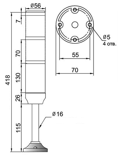 Колонна светосигнальная INNOCONT TL56B-024-RG диаметр - 56мм, постоянное свечение, с зуммером, цвет - красный/зеленый, 24В, IP50