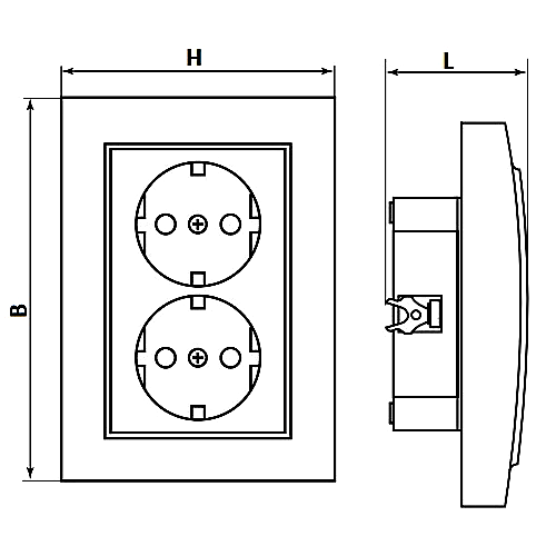Розетки двойные Intro Plano 1-210 2P+E Schuko, 16А-250В с крышкой и шторками, для скрытой установки, с заземлением, моноблок, IP44