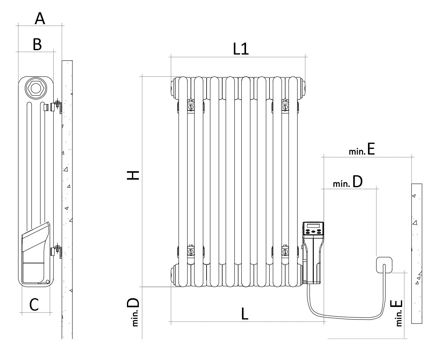 Радиатор электрический стальной трубчатый IRSAP Tesi 3 EF высота 600 мм, 8 секций, мощность 400 Вт, цвет - белый