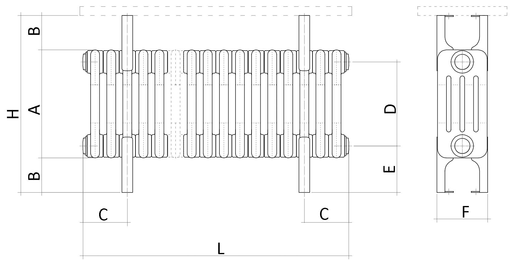 Радиатор-скамейка стальной трубчатый IRSAP Tesi 4 Bench высота 300 мм, вертикальный, 38 секций, присоединение резьбовое - 1/2″, подключение - боковое T02, теплоотдача 2010 Вт, цвет - белый