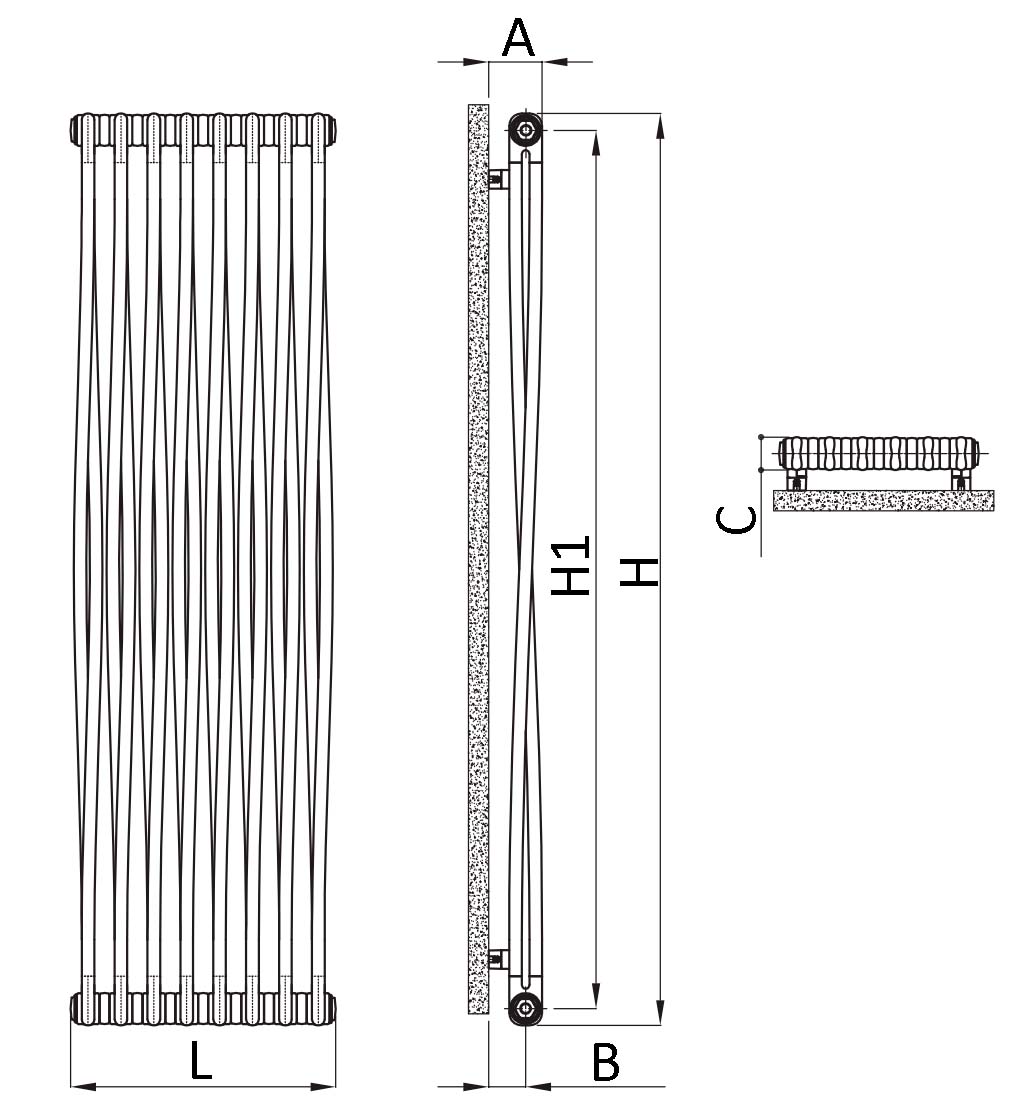 Радиаторы стальные трубчатые IRSAP Tesi Memory высотой 1800 мм, 10 секций, присоединение резьбовое - 1/2″, подключение - боковое в первой и последней секции со встроенной диафрагмой T08, цвет - серебряная тафта