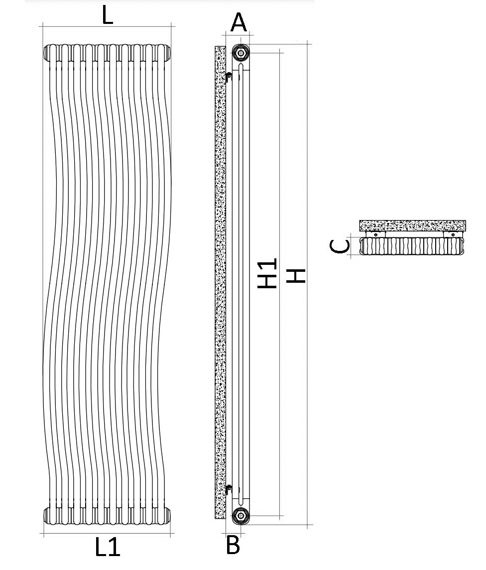 Радиаторы стальные трубчатые IRSAP Tesi Runner высотой 1800 мм, 12 секций, присоединение резьбовое - 1/2″, подключение - нижнее в центре с межосевым расстоянием 50 мм T50, цвет - слоновая кость софт тач