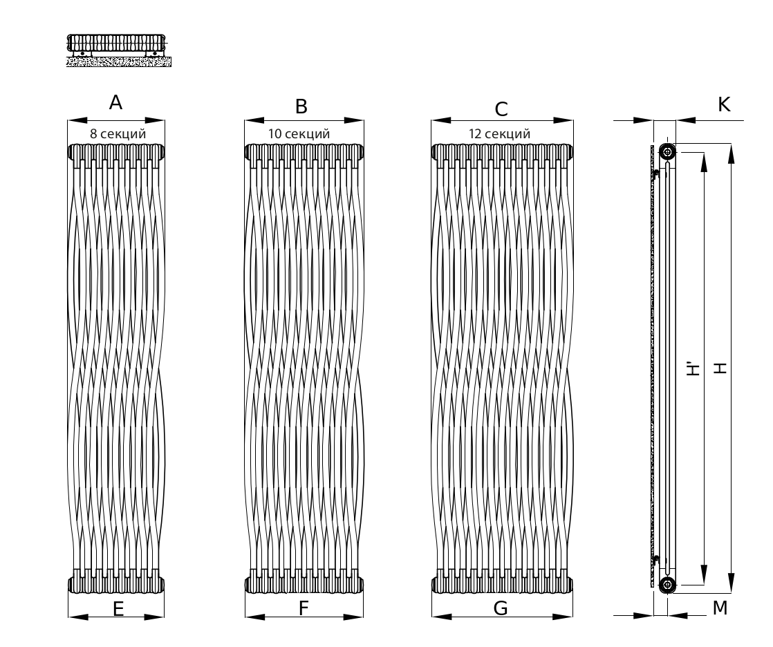 Радиаторы стальные трубчатые IRSAP Tesi Join высота 1800 мм, 8 секций, присоединение резьбовое - 1/2″, подключение - нижнее по центру Т50, теплоотдача 1267 Вт, цвет – белый