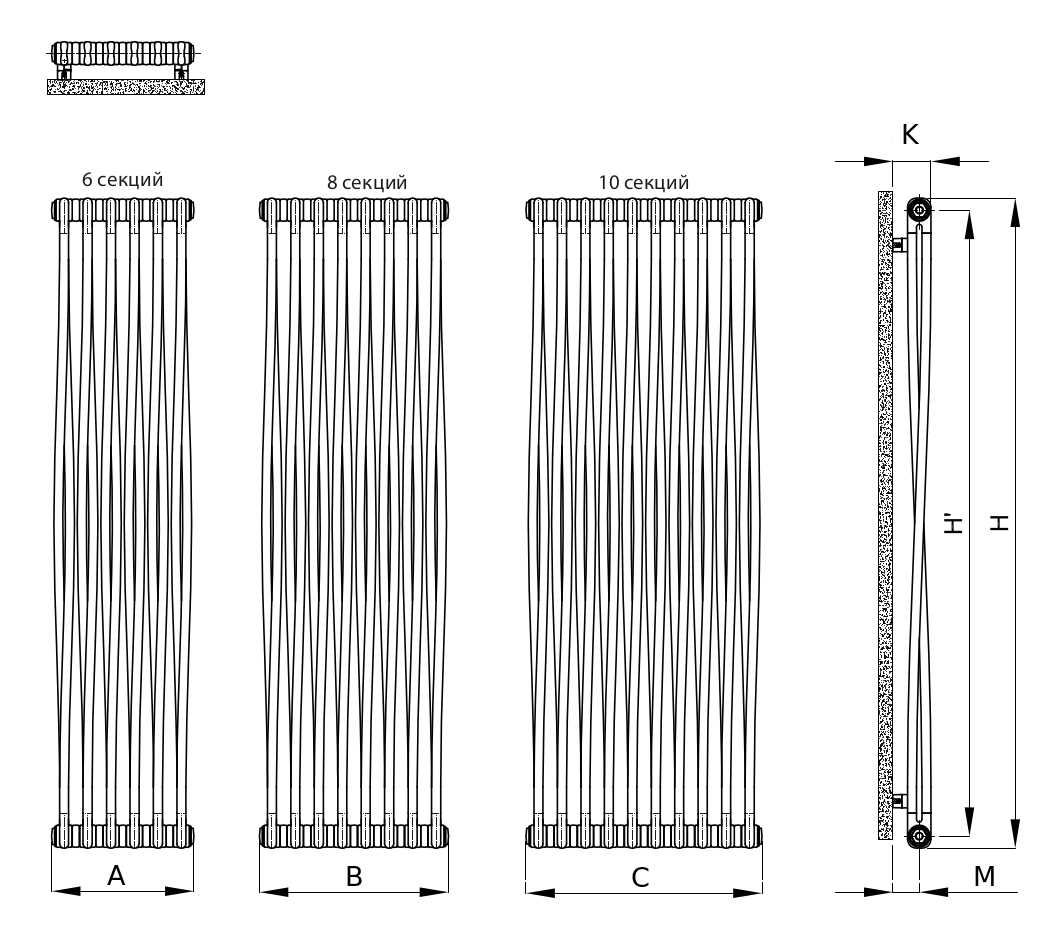 Радиатор стальной трубчатый IRSAP Tesi Memory высота 2000 мм, 10 секций, присоединение резьбовое – 1/2″, подключение - нижнее по центру Т50, теплоотдача 2103 Вт, цвет – белый