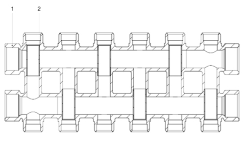 Коллектор Itap 885 3/4″ Ду20 выходов 2x1/2″ Ру10 наружная резьба, сдвоенный, корпус никелированная латунь