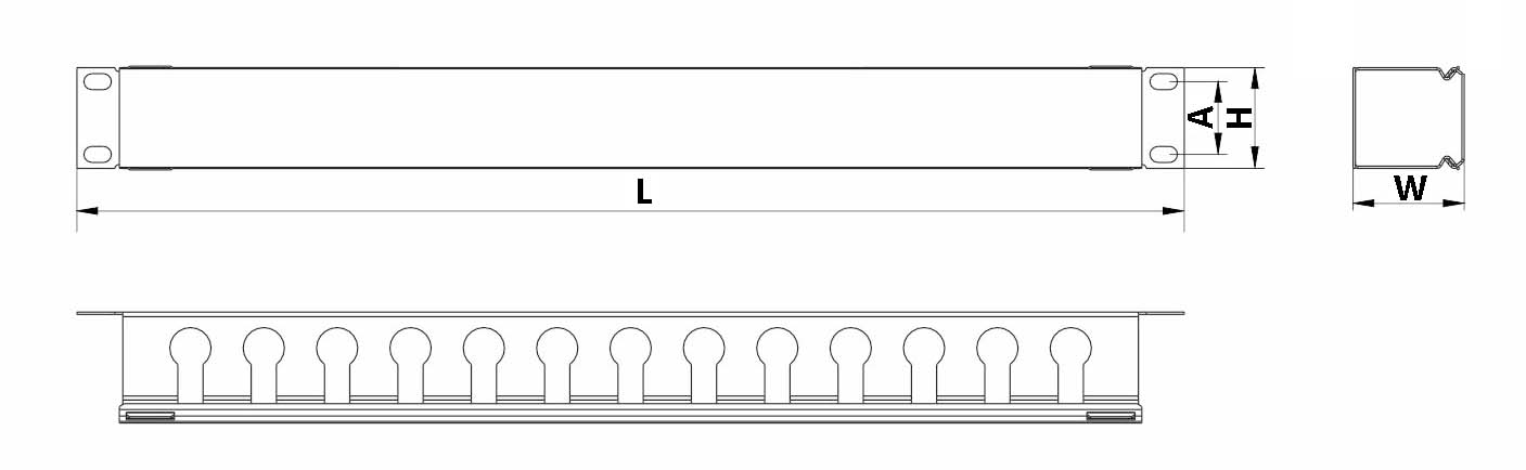 Органайзер кабельный ITK 1U горизонтальный с крышкой, для шкафов Linea N, E, S, F, W, цвет - черный RAL9005