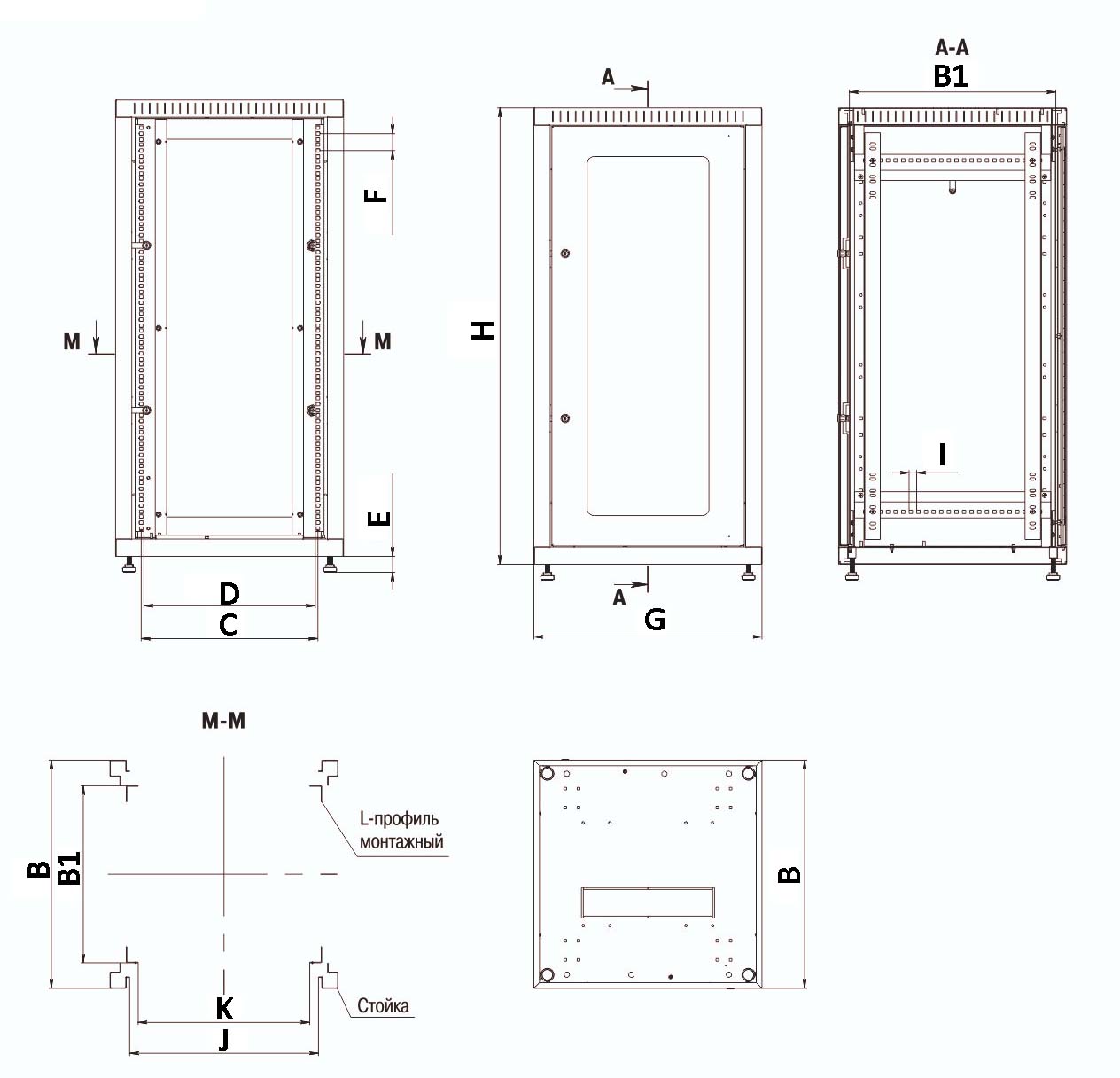 Шкаф ITK Linea E GM 33U 1600х600х600 мм напольный, передняя дверь из ударопрочного стекла, задняя дверь металлическая, цвет - серый RAL7035