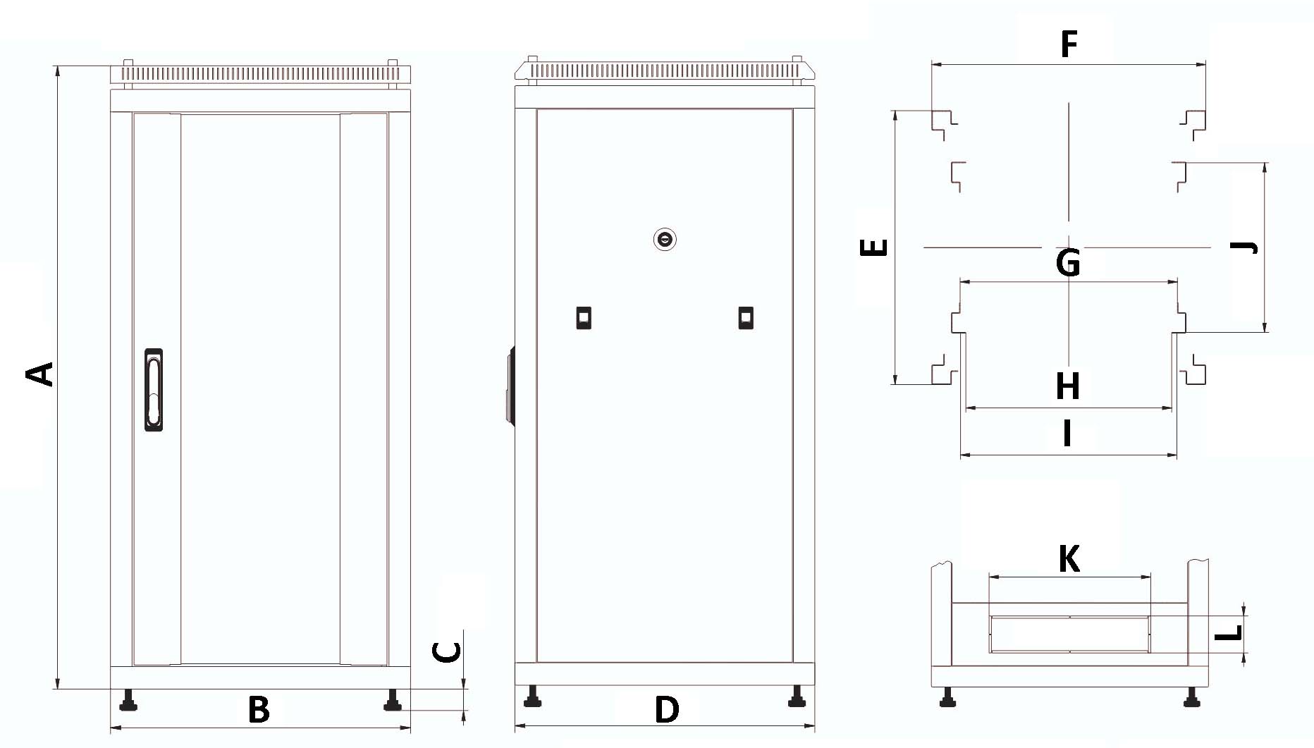 Шкаф ITK Linea N GM 28U 1425х600х800 мм напольный, передняя дверь стеклянная, задняя металлическая, цвет - серый RAL7035