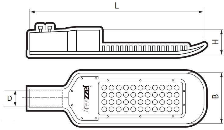 Светильники светодиодные JazzWay ДКУ PSL 02 уличные 30-200 Вт, цветовая температура - 5000 К, световой поток - 3400-22000 Лм, степень защиты - IP65