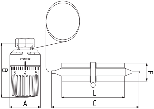 Термостатические головки KAN-therm с присоединительной резьбой М30х1.5, с накладным датчиком, с диапазоном регулировки 30-60 °C, длинна трубки 2 м