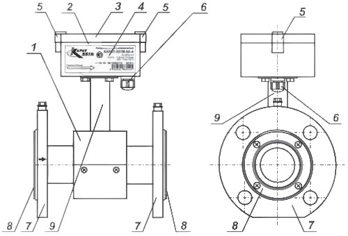 Расходомер-счетчик электромагнитный КАРАТ-551М Ду20 Ру25 фланцевый, номинальный расход - 5м3/час, интерфейс RS-232, индикация