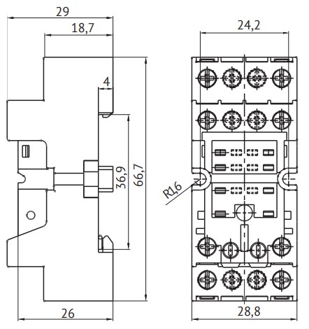 Розетка КЭАЗ OptiRel G RR94-74-230-7-V для реле, винтовые клеммы, 7А, 230В, IP20