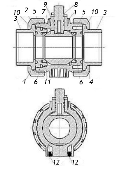 Кран шаровой компрессионный ПВХ APV-FEMP Дн15 двухходовой с пневмоприводом DN.ru DA-052 двойного действия