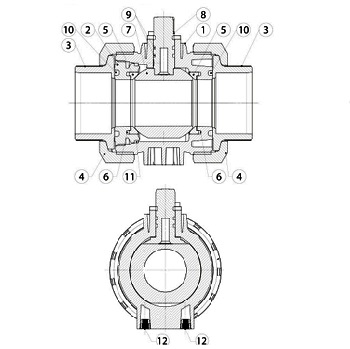 Эскиз Кран шаровой компрессионный ПВХ APV-FEMP Дн15 двухходовой с электроприводом DN.ru-003 MINI 220В