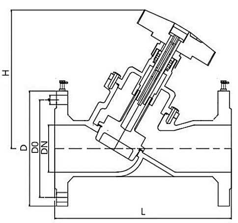 Клапан балансировочный фланцевый DN.ru Ду150 Ру16, L=485 мм, чугунный, температура рабочей среды до 120°C, с ниппелями